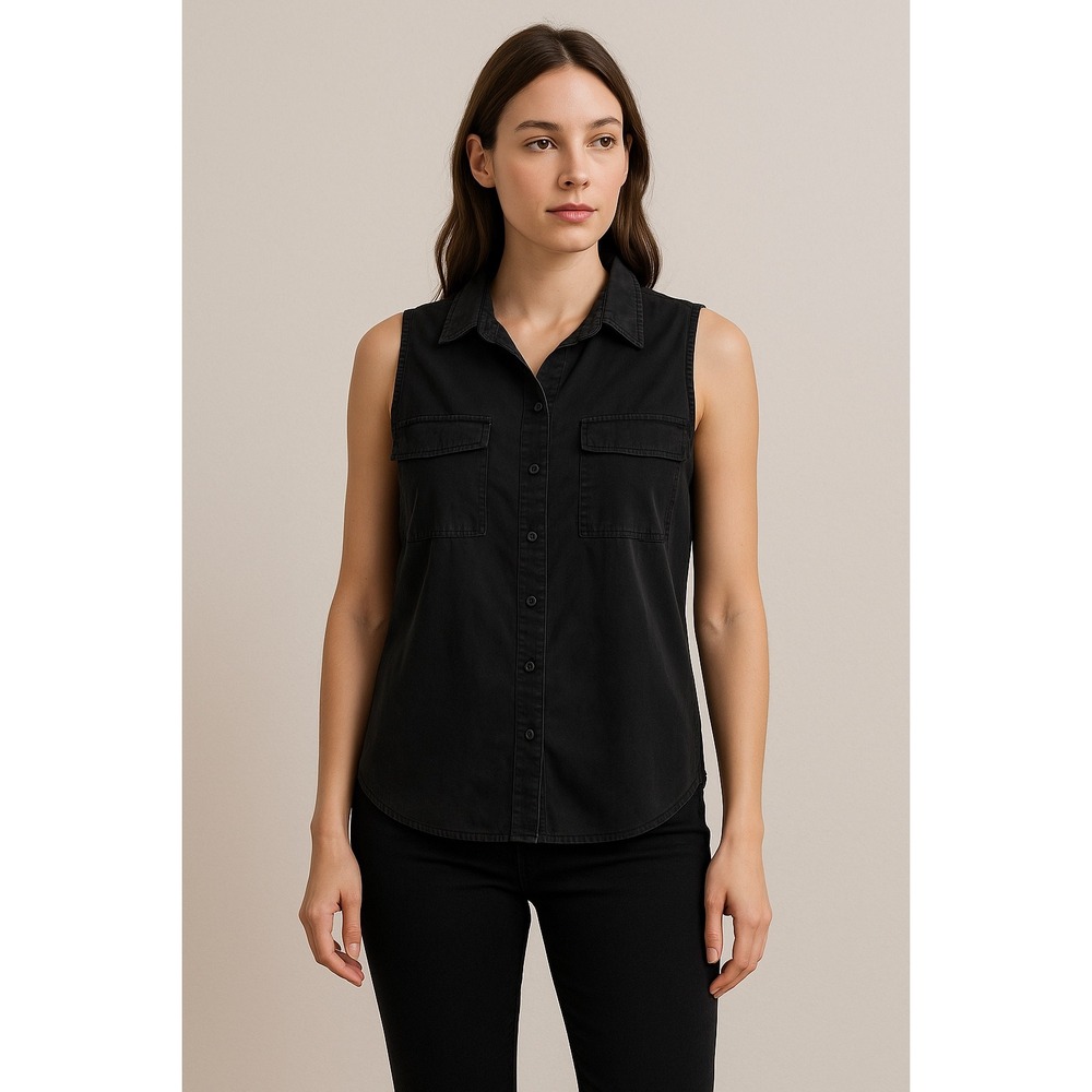 Ecothreads Black Sleeveless Collared Button Down Shirt Sz XL Lyocell Relaxed Fit